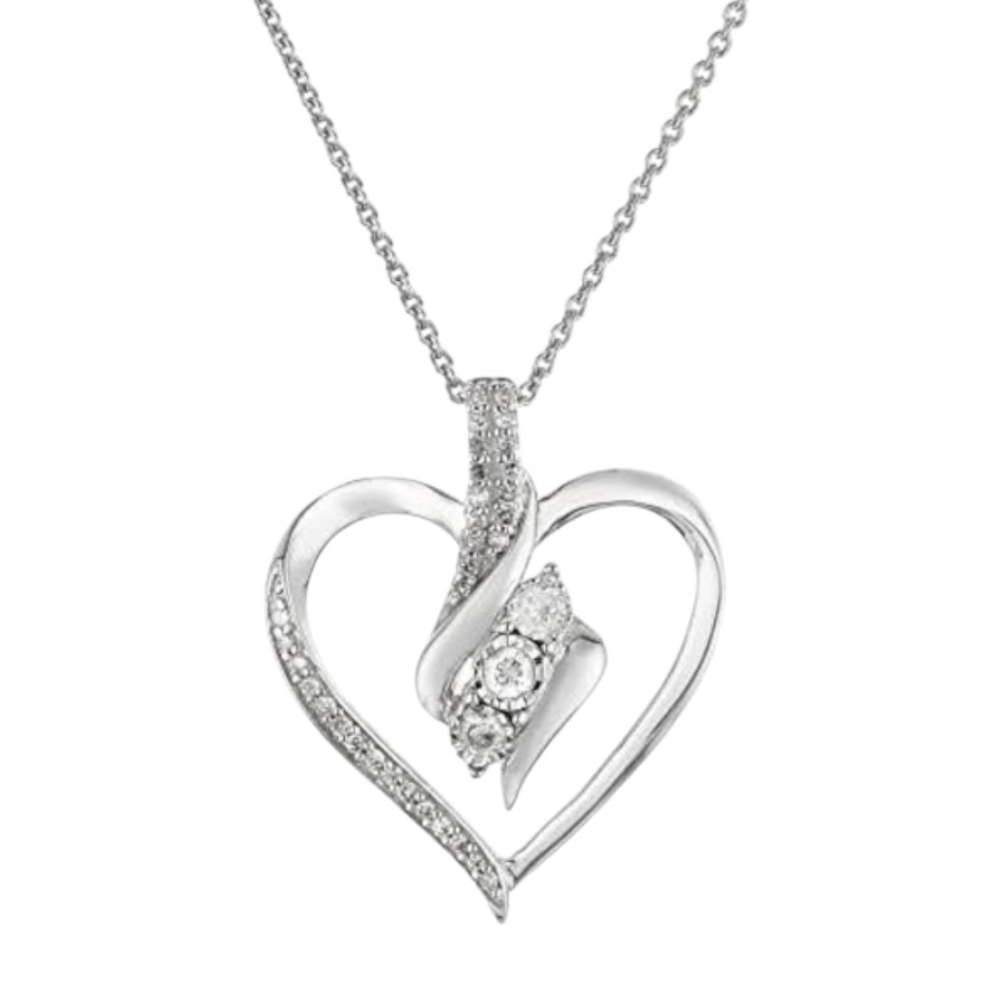 2.25 Ctw Diamond Round Cut Heart Pendant 14k White Gold Finish Sterling Silver